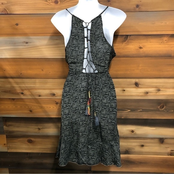 GURU for Life grey print all silk wrap look print sundress M/L - Picture 4 of 8